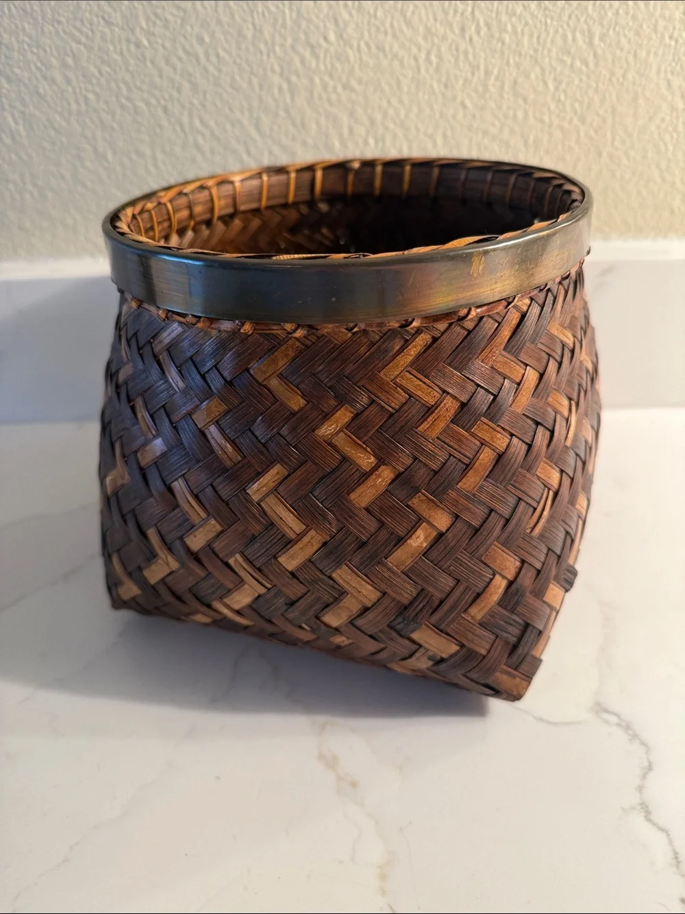 Vintage Japanese Style Wabi Sabi Basket with Metal Tim